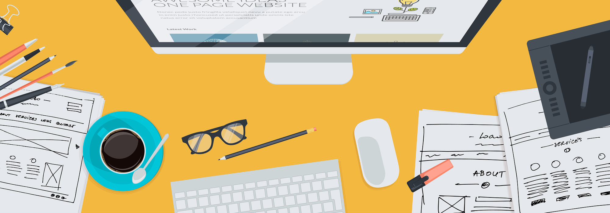 Illustration für den Arbeitsplatz eines Webdesigners